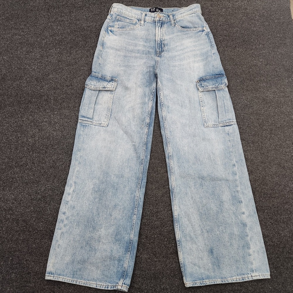 Gap Jeans Womens Size 6 Blue Light Wash High Rise Wide Leg Cargo Baggy Denim